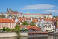 City Prague, Czech Republic. Old buildings and street view. Vltava river. Travel photo 2019