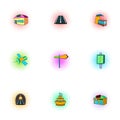 City public buildings icons set, pop-art style Royalty Free Stock Photo