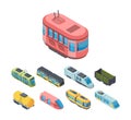 City public transport isometric 3D vector illustrations set Royalty Free Stock Photo