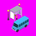 City Public Transport Minibus 3d Isometric View. Vector