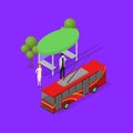 City Public Transport Trolley 3d Isometric View. Vector