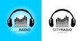 City radio logo for online radio station, blog, website, streaming. vector Royalty Free Stock Photo