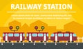 City railway station concept banner, flat style