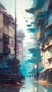City after rain illustration ai generated