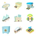 City remoteness icons set, cartoon style Royalty Free Stock Photo