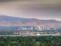 City of Reno Nevada cityscape in at dawn during a smog inversion. Royalty Free Stock Photo