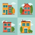 City residential buildings set in vector flat style