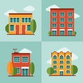 City residential buildings set in vector flat style