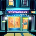City restaurant facade at evening cartoon vector