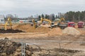 City Riga, Latvia.Construction site with tractors working and moving sand