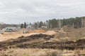 City Riga, Latvia.Construction site with tractors working and moving sand