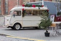 City Riga, Latvia. Old white Citroen HY78 Camper on the Christmas street market