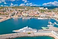 City of Rijeka waterfront and luxury yacht harbor aerial view Royalty Free Stock Photo