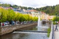 City river with fountain, Karlovy Vary Royalty Free Stock Photo