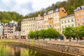City river and old buildings, Karlovy Vary Royalty Free Stock Photo