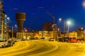 City road in blankenberge, Belgium, city architecture lighted by night, popular belgian town