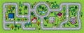 City pattern. Roads, trees, grass areas background