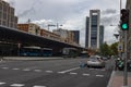 City. Road in Plaza Castilla full of vehicles, cars, motorcycles, buses and public transport, in Madrid Royalty Free Stock Photo