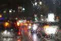 Road traffic in rainy night tunnel with cars and lights blur effect Royalty Free Stock Photo