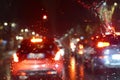 Road traffic in rainy night tunnel with cars and lights blur effect Royalty Free Stock Photo