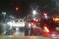 Road traffic in rainy night tunnel with cars and lights blur effect Royalty Free Stock Photo