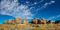 Wide view including beautiful clouds at City of Rocks State Park near Silver City, New Mexico Royalty Free Stock Photo