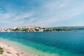 The city of Rogoznica in Croatia. Villas, hotels and houses on the Adriatic coast, azure blue water and sandy beaches.