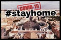 City of Rome and St. Peter`s Square with sign stayhome regarding Covid-19 pandemic.