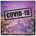 City of Rome and St. Peter`s Square with sign stayhome regarding Covid-19 pandemic