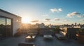City Rooftop Sunset View with Modern Furniture Royalty Free Stock Photo