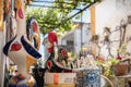 City rooster, cups, bowls and various souvenir items on Obidos, Portugal