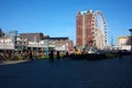 The city of rotterdam, its modern buildings, the metropolis and the big ferris wheel