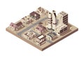 City ruins. Abandoned town with broken buildings manufacturing city decay vandalized objects vector isometric