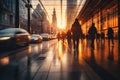 City rush hour with people and bokeh light blur background. Generative AI