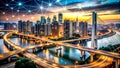 The Citys Geometric Embrace Buildings Bridges and Intersecting Lines in a Symphony of Structure Generative AI Computer-
