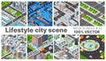 The city`s lifestyle scene set illustrations on urban