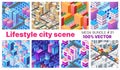 The city's lifestyle scene set illustrations on urban themes