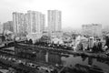 City of Saigon, Vietnam Ho Chi Minh City. Black and white, elevated view. Royalty Free Stock Photo