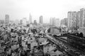 City of Saigon, Vietnam Ho Chi Minh City. Black and white, elevated view during morning rush hour. Royalty Free Stock Photo