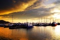 Sunset lights over Marina of Santa Marta Resort, Maddalena County, Colombia.