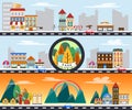 City scape building countryside and city life urban landscape vector illustration