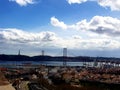 Lisbon city scape with bridge and Christ statue Royalty Free Stock Photo