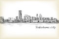 city scape skyline of Yokohama in Japan free hand drawing, vector and illustration