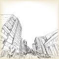 City scape in Tokyo, sketch drawing vector illustration