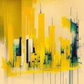 City scape watercolor painting in yellow and grey colors. Abstract buildings in city on watercolor painting Royalty Free Stock Photo