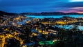 City Scene with Aerial View of Bergen Center at Night Royalty Free Stock Photo