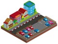 City scene with buildings and carpark in 3D design