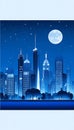 City scene on night time, cityscape blue pattern on white background, AI Generative Illustration Graphic Design Art Icon Symbol