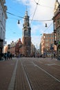 City scenic from Amsterdam with the Munt tower in the Netherlands