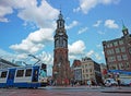 City scenic from Amsterdam in the Netherlands with the Munt tower